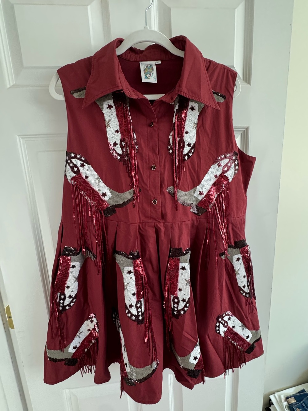 Queen of Sparkles Fringe Boot Dress Maroon Size Large